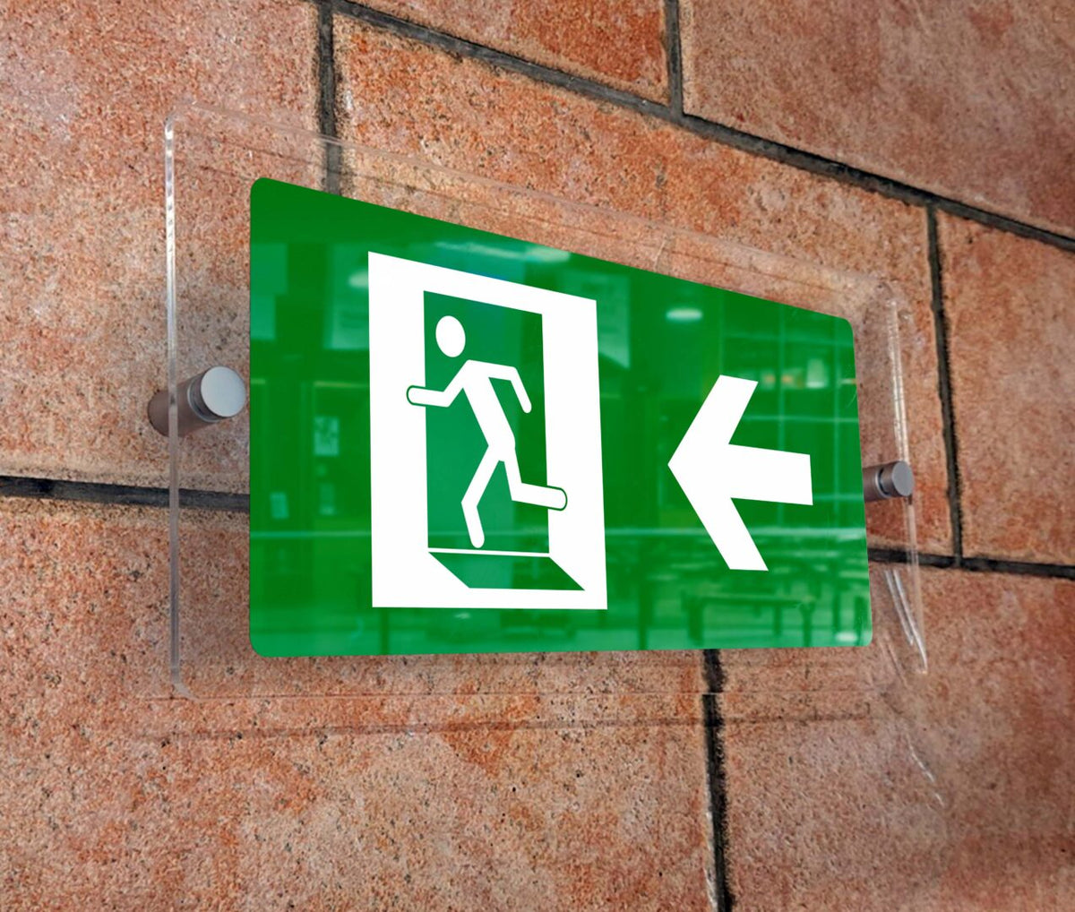 Πινακίδα Σήμανσης Κατεύθυνσης Aκρυλικό Plexiglass "ΕΞΟΔΟΣ ΚΙΝΔΥΝΟΥ ΑΡΙΣΤΕΡΑ” 300mm x 150mm