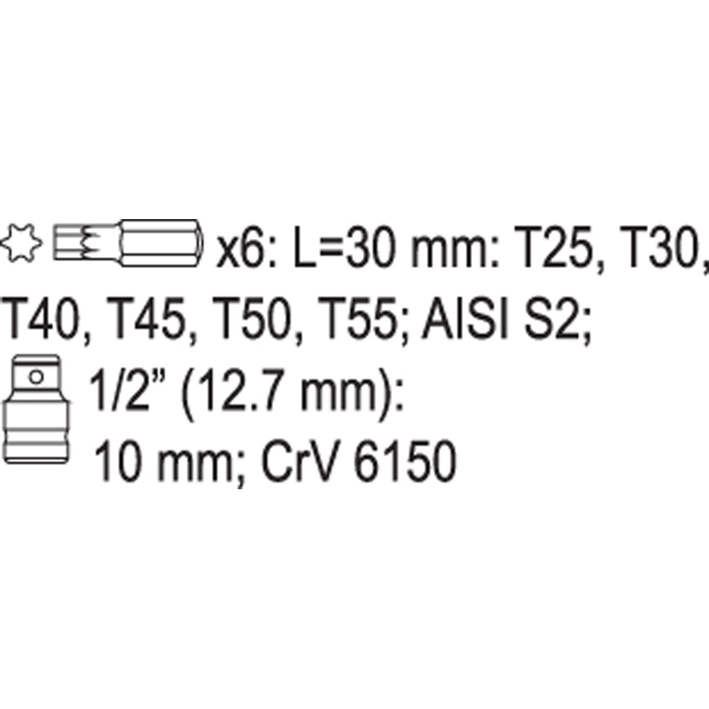 Yato YT-0410 Συλλογή Επαγγελματικές Μύτες Torx 1/2" Σετ 7 Τεμ