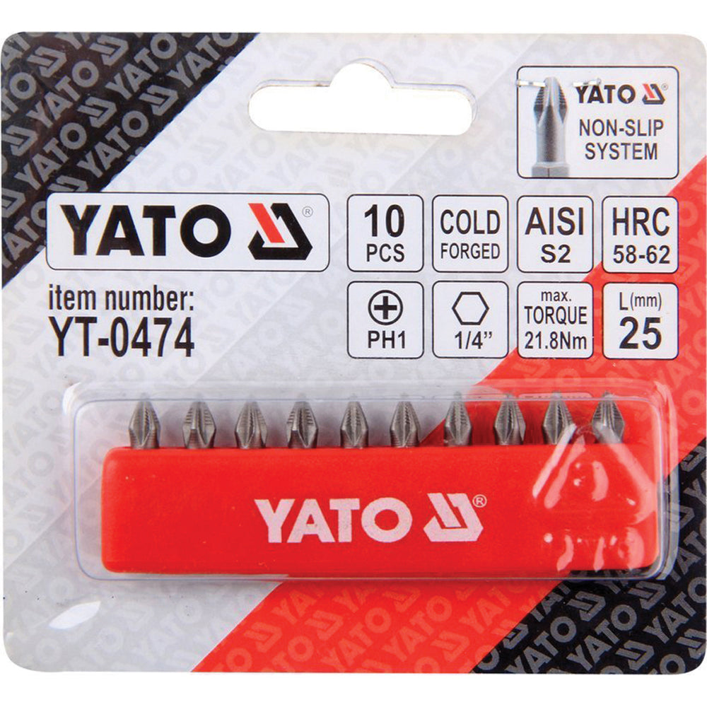 Yato YT-0474 Συλλογή Μύτες Philips Ph.1 x 25mm Σετ 10 Τεμ