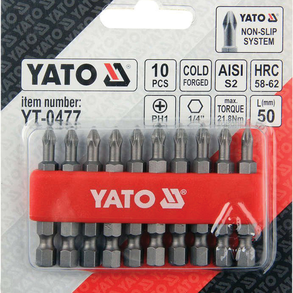 Yato YT-0477 Συλλογή Μύτες Phillips (Σταυρού) Ph.1 x 50mm Σετ 10 Τε