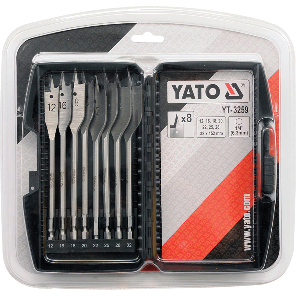 Yato YT-3259 Τρυπάνια Φτερού Φτερωτές Με Ακίδα Σετ 8 Τμχ
