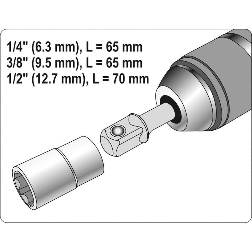 Yato YT-04685 Αντάπτορες Για Καρυδάκια & Εξαρτήματα 1/4" 3/8" 1/2" Εξάγωνοι HEX Σετ 3 Τεμ