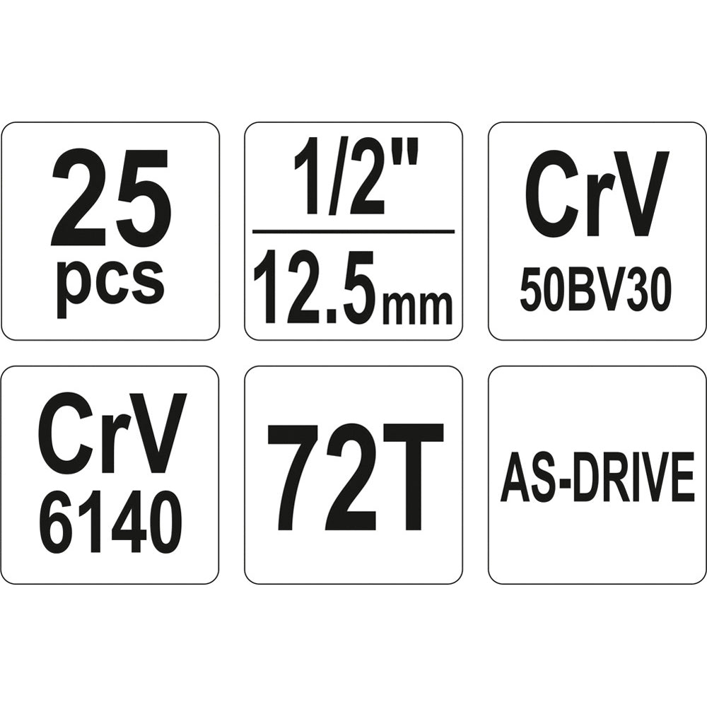 YATO - ΚΑΡΥΔΑΚΙΑ ΣΕΤ ΚΑΣΤ CrV 1/2” - 25 ΤΜΧ YT-38741
