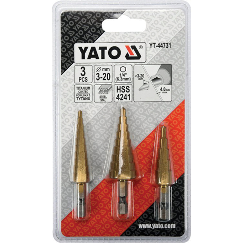 Yato YT-44731 Συλλογή Τρυπάνια Κωνικά (Φρέζες) Με Διαβάθμιση Σετ 3 Τεμ