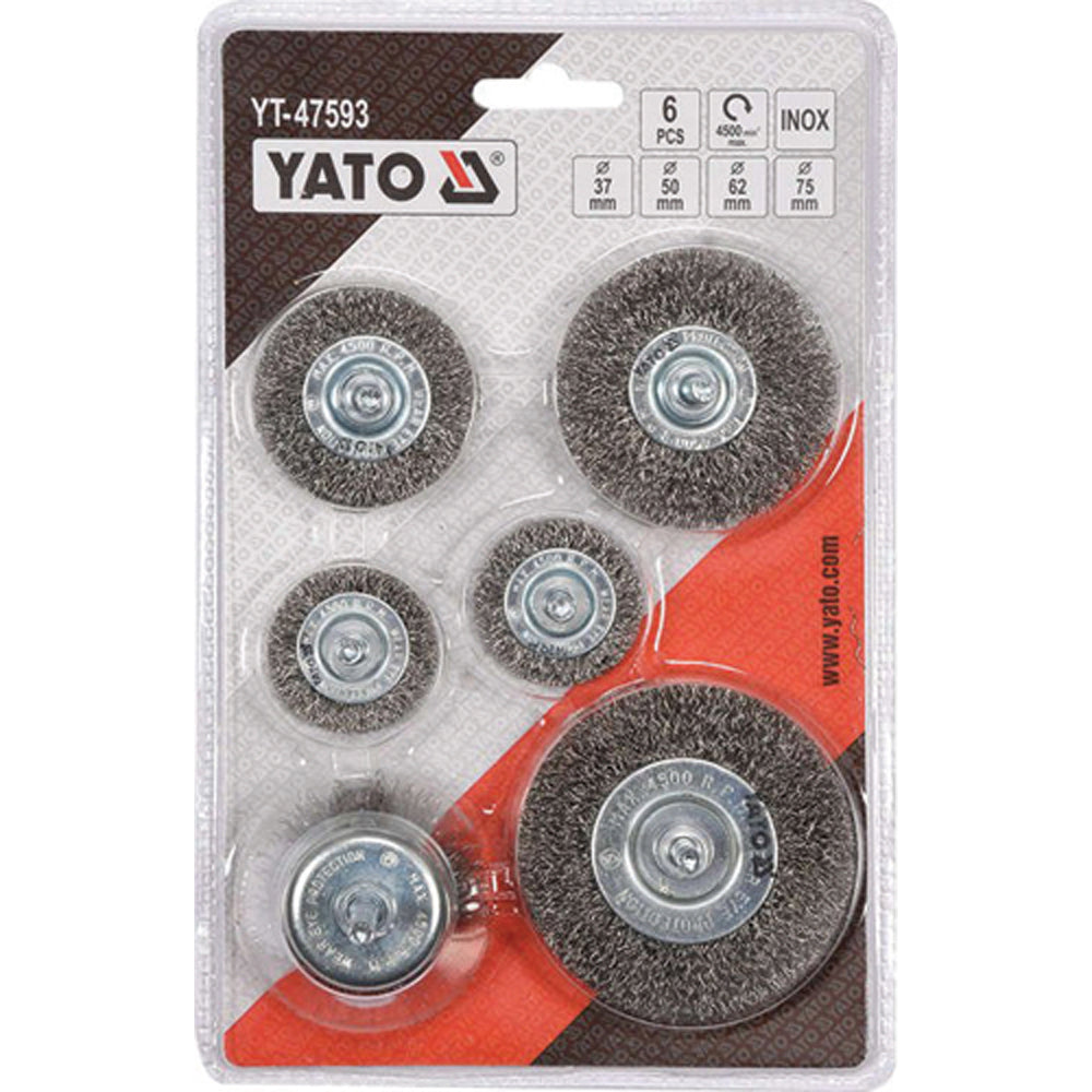 Yato YT-47593 Συλλογή Βούρτσες Συρμάτινες (Συρματόβουρτσες) Δραπάνου Με Άξονα Σετ 6 Τεμ ΑΝΟΞΕΙΔΩΤΕΣ (INOX)