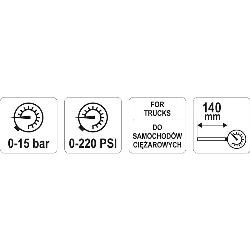 Yato YT-24301 Μετρητής Πιέσεως Ελαστικών Χειρός Με Αναλογικό Μανόμετρο