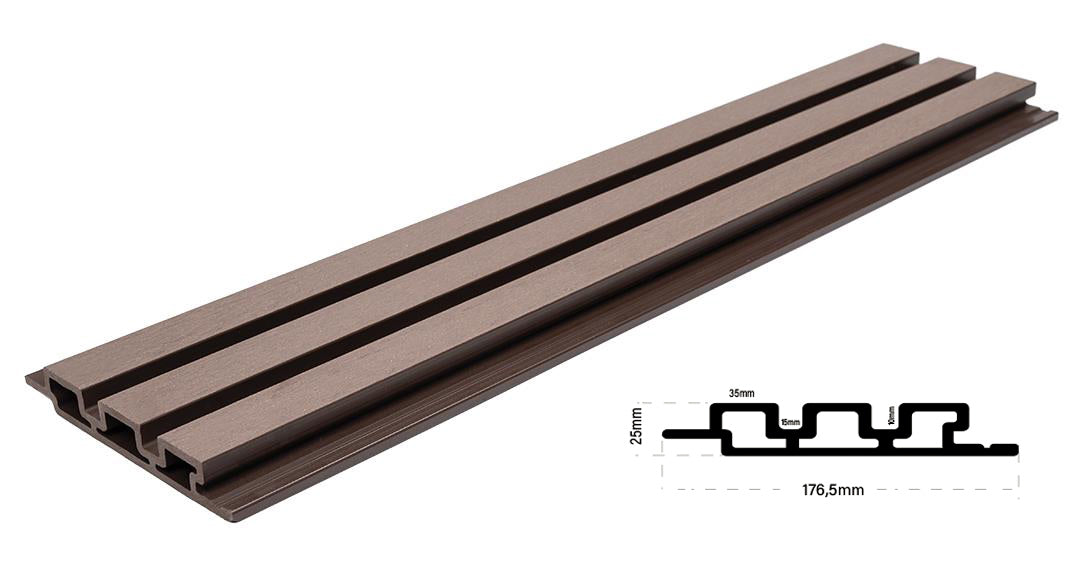 3D WPC Συνθετικό Panel 2ης Γενιάς Με Πηχάκια 8530 Dark Brown 25mm x 176.5mm 2.9mtr
