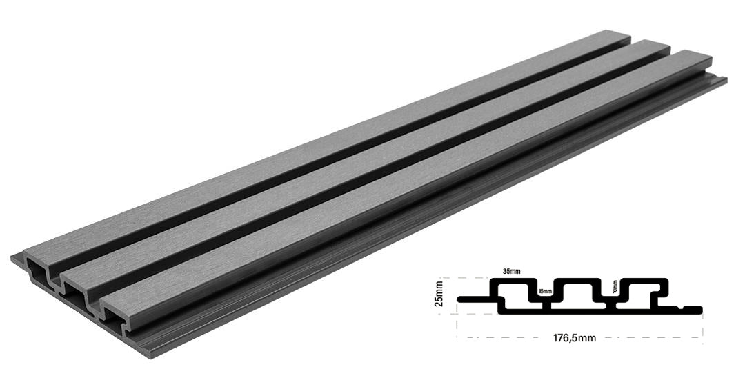 3D WPC Συνθετικό Panel 2ης Γενιάς Με Πηχάκια 8550 Light Grey 25mm x 176.5mm 2.9mtr