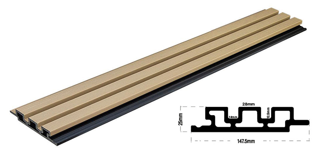 3D WPC Συνθετικό Panel 2ης Γενιάς Με Πηχάκια 5550 Light Oak 25mm x 147.5mm 2.9mtr