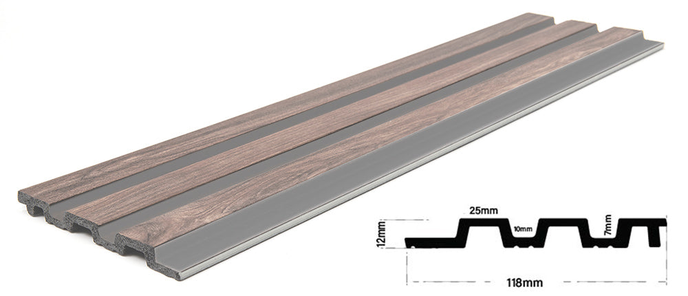 3D PS Panel Με Πηχάκια Piano 00 WALNUT/DARK GREY 122x12mm 2.9mtr