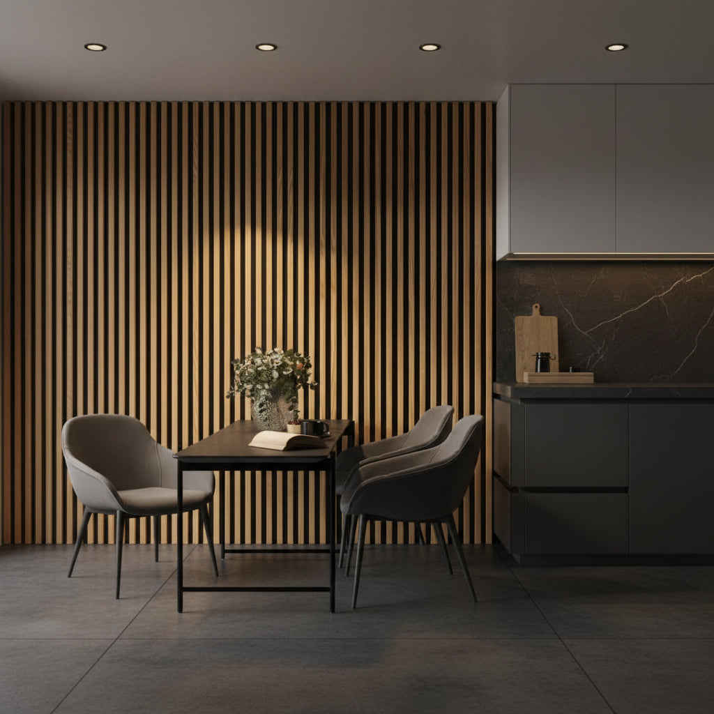 3D PS Panel Με Πηχάκια Piano F4 Natural Oak / Black 122x12mm 2.9mtr