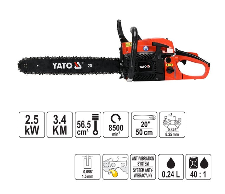 Yato YT-84910 Αλυσοπρίονο Βενζίνης 56.5cc 2500W 3.4HP Με Λάμα 50cm