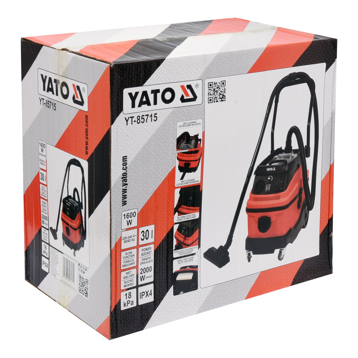 Yato YT-85715 Επαγγελματική Ηλεκτρική Σκούπα Υγρών / Στερεών 1600Watt Με Κάδο 30Ltr