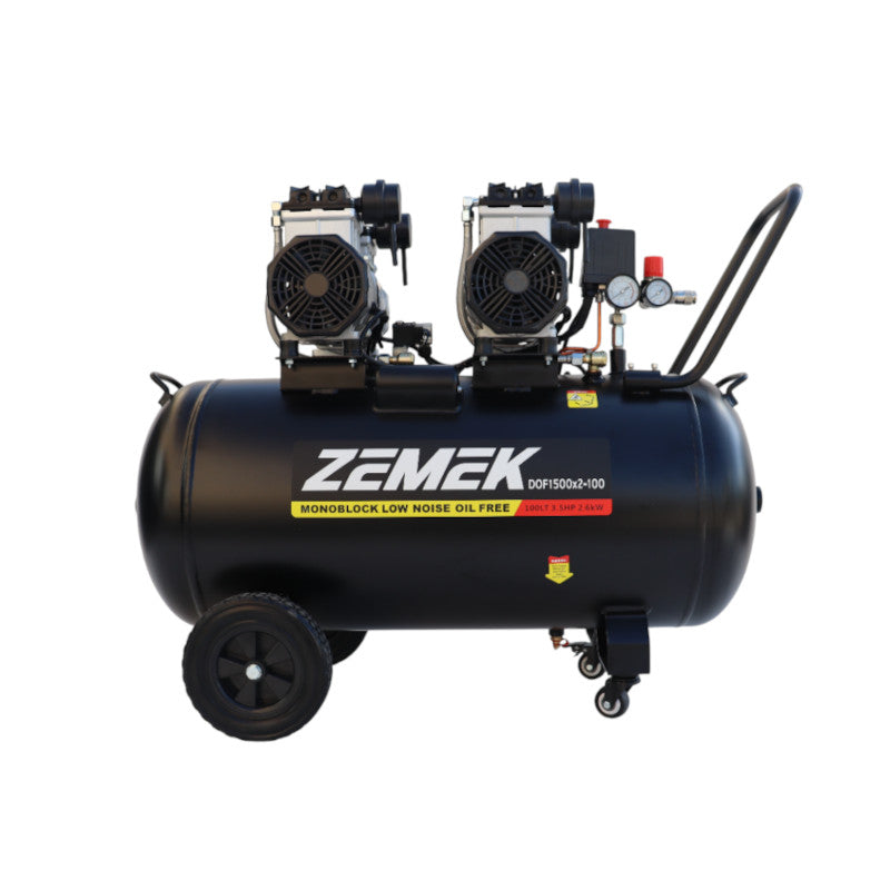 Zemek DOF1500x2-100 Αθόρυβος Αεροσυμπιεστής Χωρίς Λάδι με 2 Αντλίες 3.5HP 100Lt 8Bar