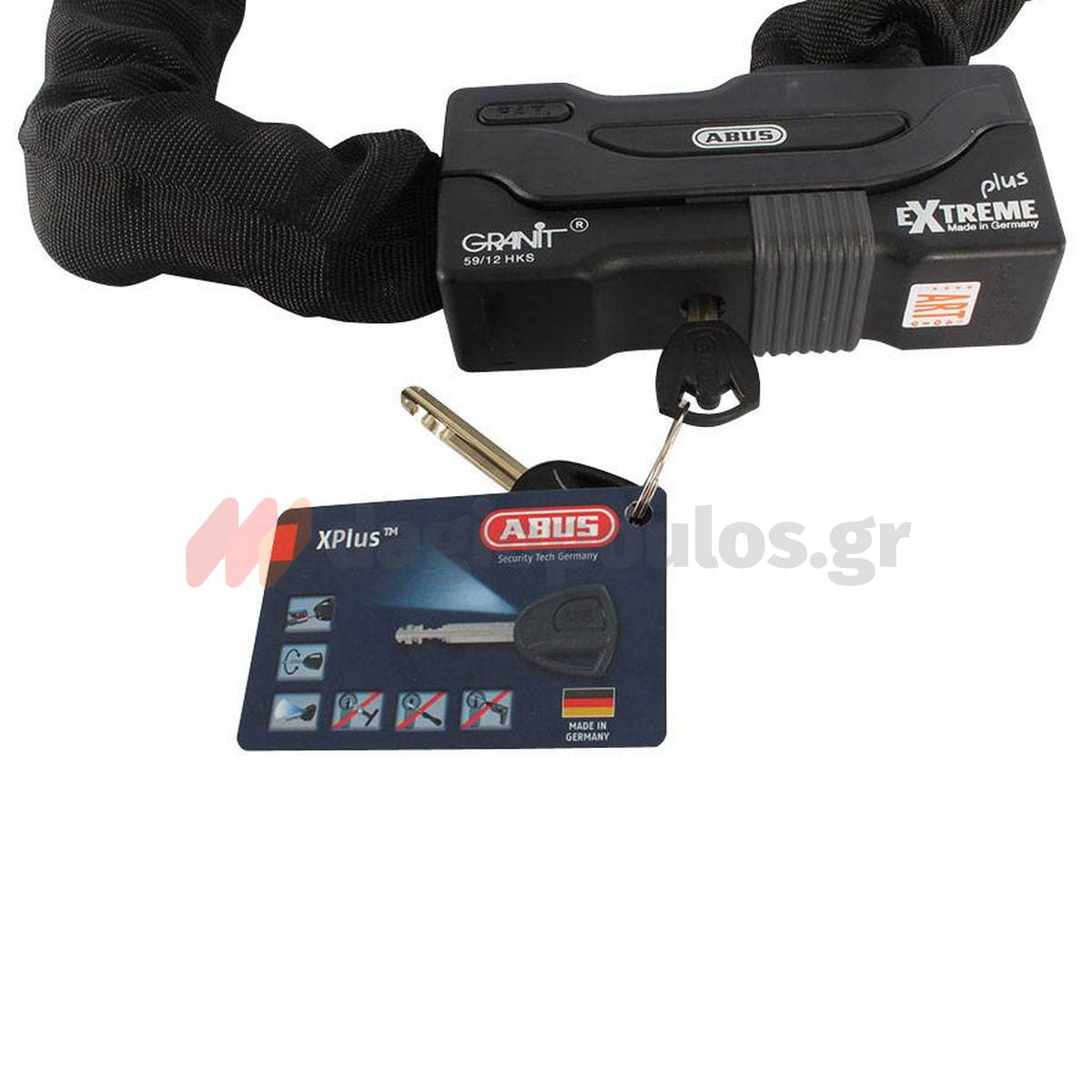 Abus 59/12HKS170 GRANIT™ Extreme XPlus™ Κλειδαριά Μοτοσυκλέτας - Ποδηλάτου Αλυσίδας Με Κλειδί 170cm
