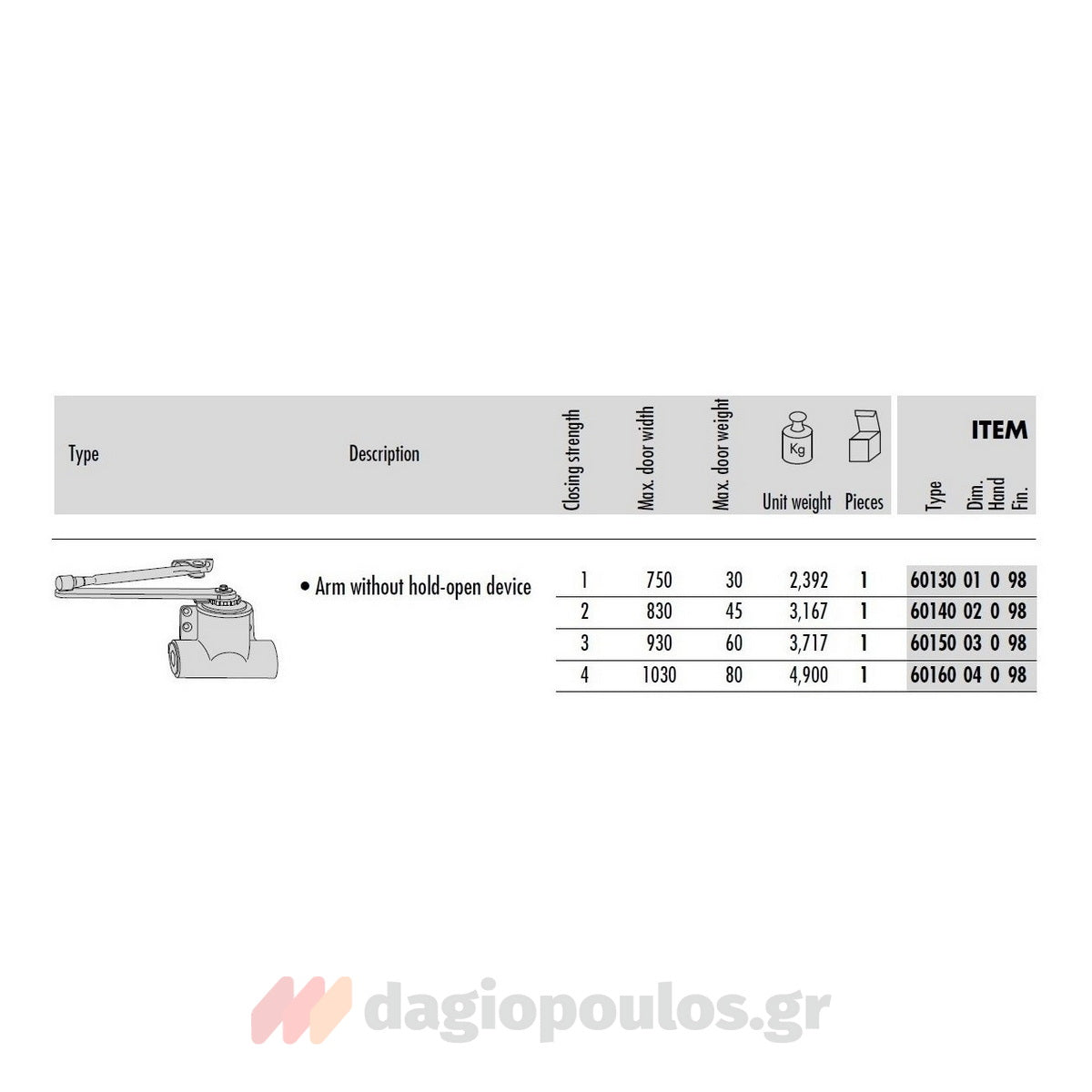 Cisa 60150 Μηχανισμός Επαναφοράς Θυρών (Σούστα) Μπουκάλα Ρυθμιζόμενος 60Kg ΑΣΗΜΙ