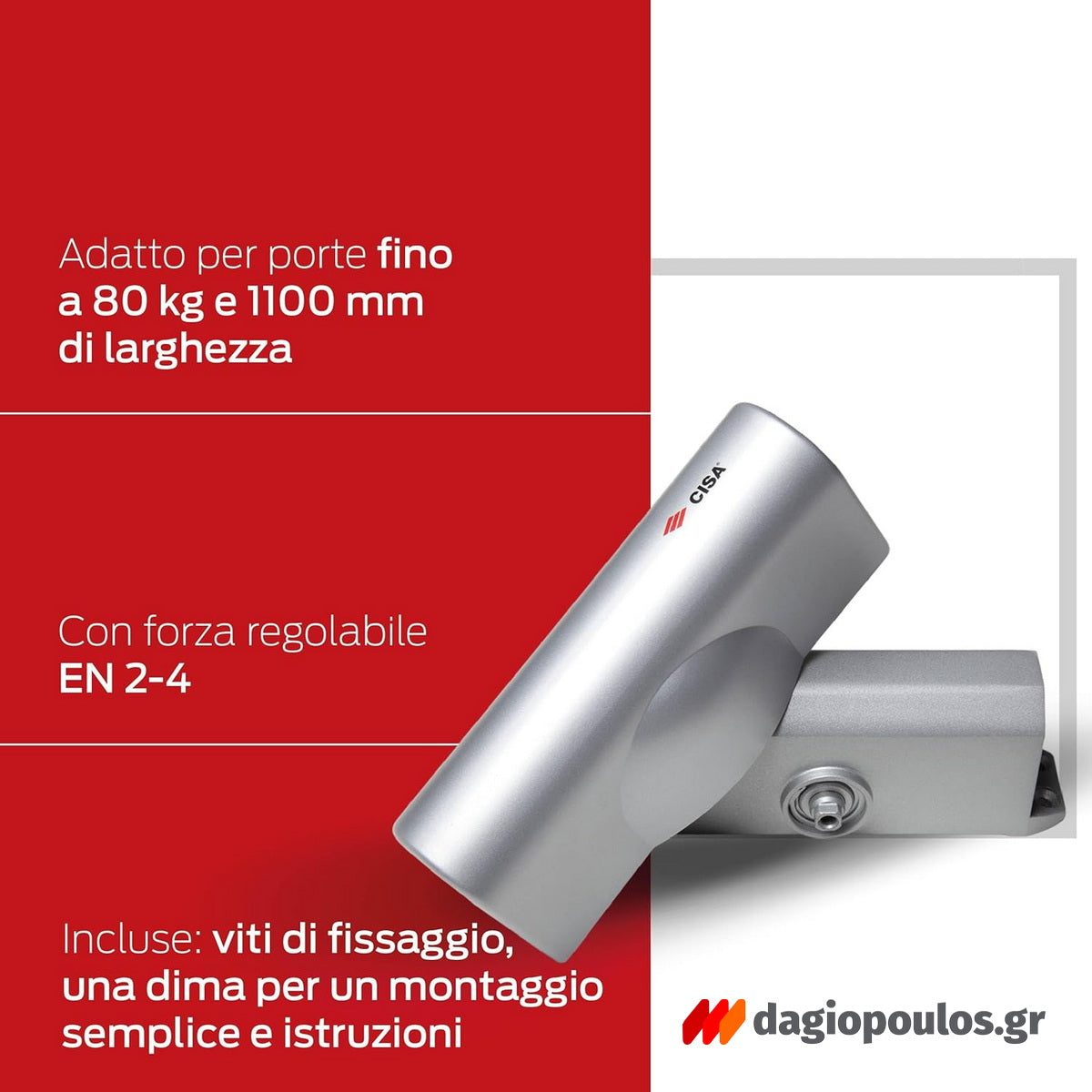 Cisa C1416 Μηχανισμός Επαναφοράς Πόρτας (Σούστα) Ρυθμιζόμενος 80kg Με Στοπ ΛΕΥΚΟΣ