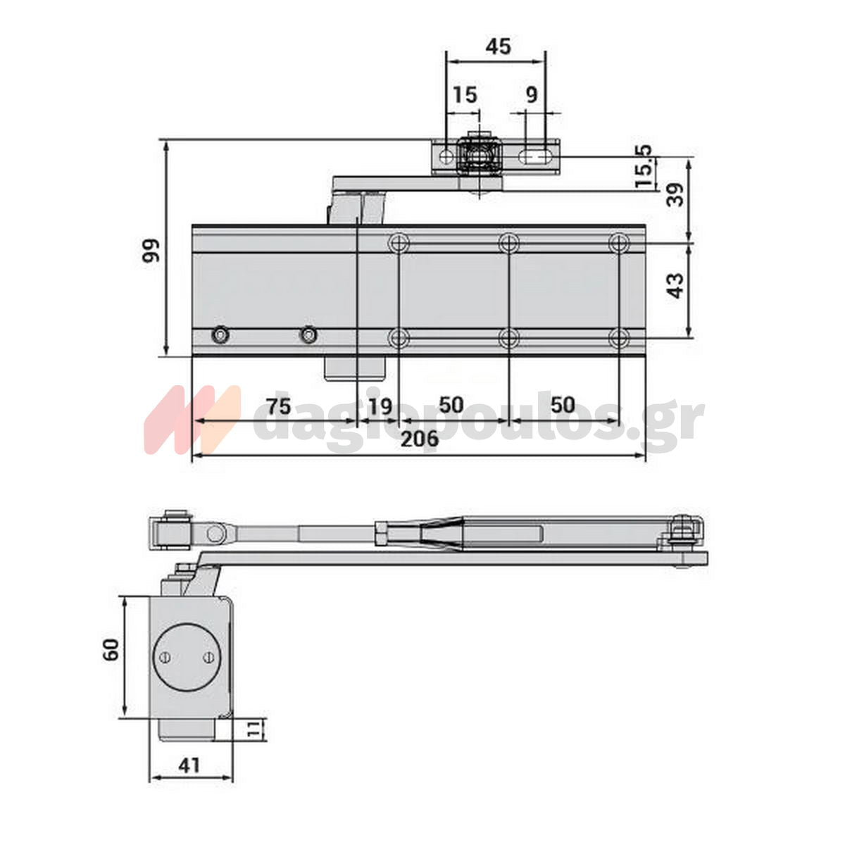 Cisa C1510 Μηχανισμός Επαναφοράς Θυρών (Σούστα) Ρυθμιζόμενος 80Kg ΑΣΗΜΙ