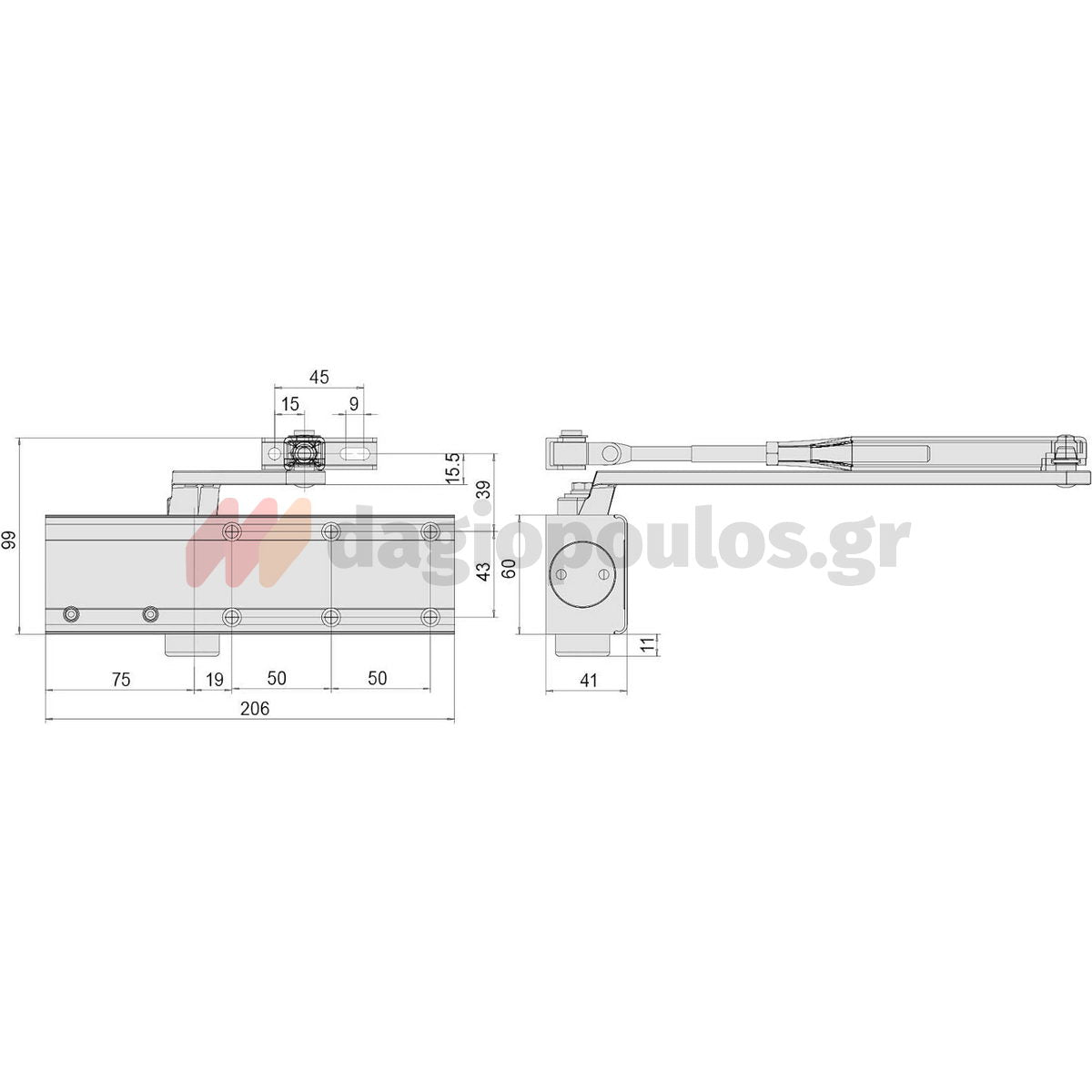 Cisa C1511 Μηχανισμός Επαναφοράς Θυρών (Σούστα) Ρυθμιζόμενος 80kg Με Στοπ ΑΣΗΜΙ