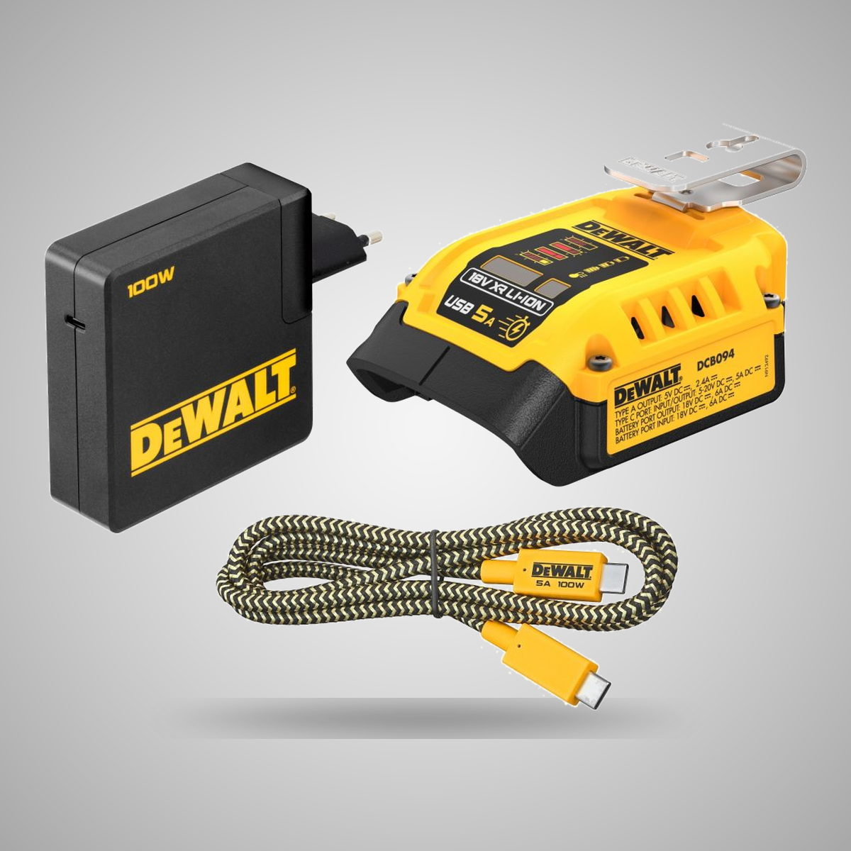 DeWalt DCB094K-QW Φορτιστής Μπαταρίας Με Κλιπ Ζώνης 18V Li-Ion + Καλώδιο USB
