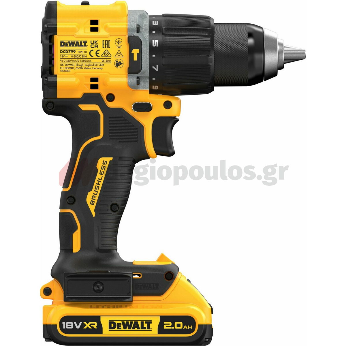 DeWalt DCD799D2T-QW Brushless Κρουστικό Δραπανοκατσάβιδο 18V Li-Ion 74Nm Με 2 Μπαταρίες 2.0Ah-Βαλίτσα