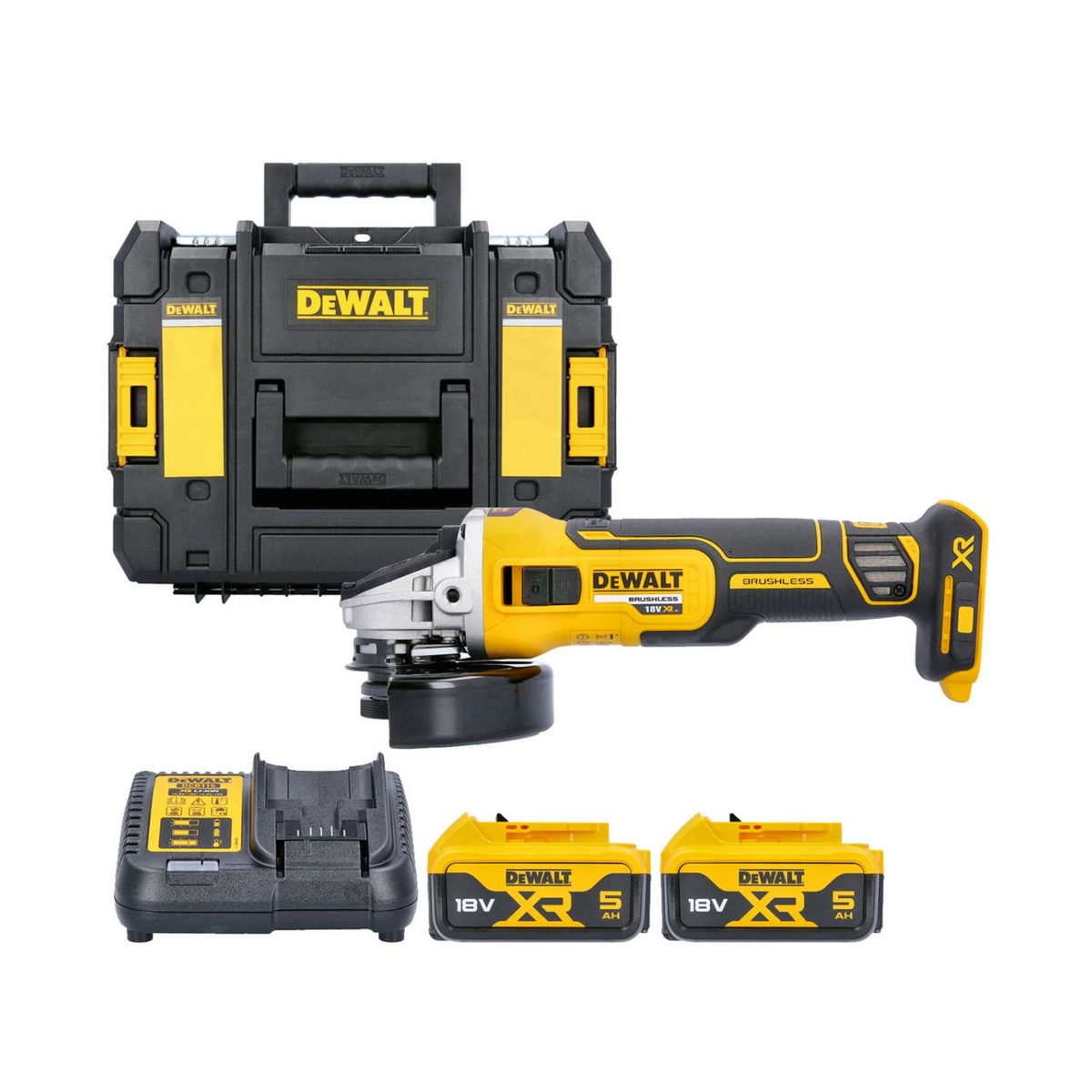 DeWalt DCG405P2-QW Brushless Γωνιακός Τροχός Μπαταρίας 18V Li-Ion 125mm Με 2 Μπατ.5.0Ah XR - Φορτιστή - Βαλίτσα T-Stak + ΔΩΡΟ 40 Δίσκοι DT3507 125mm