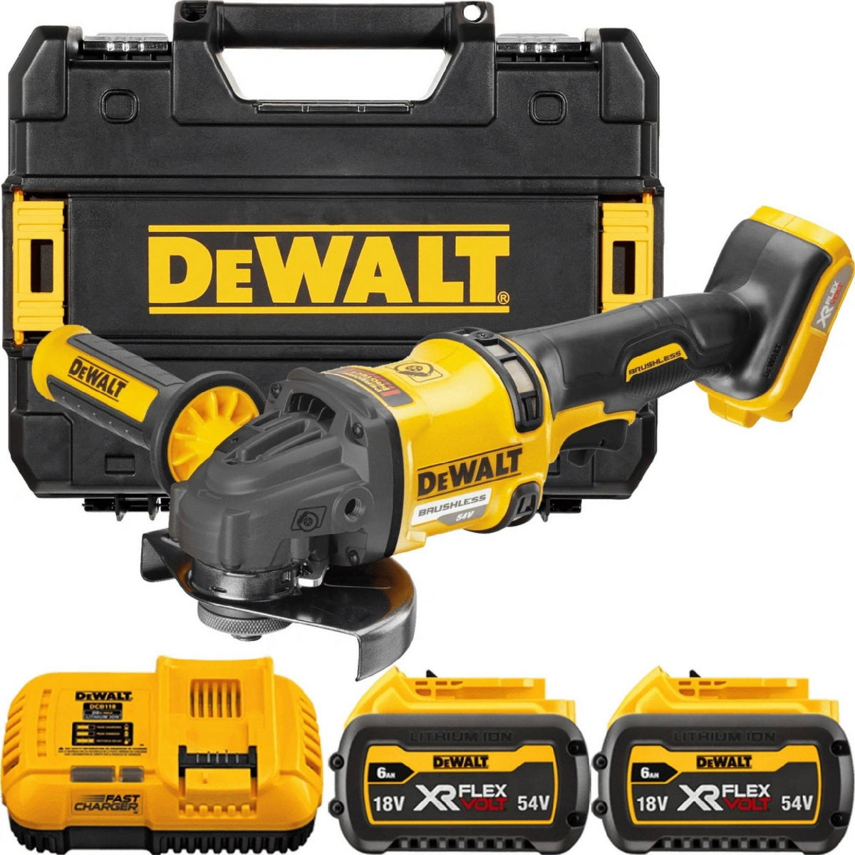 DeWalt DCG418T2-QW Brushless Γωνιακός Τροχός Μπαταρίας 54V Li-Ion 125mm Με 2 Μπατ.6.0Ah & Βαλίτσα T-Stak