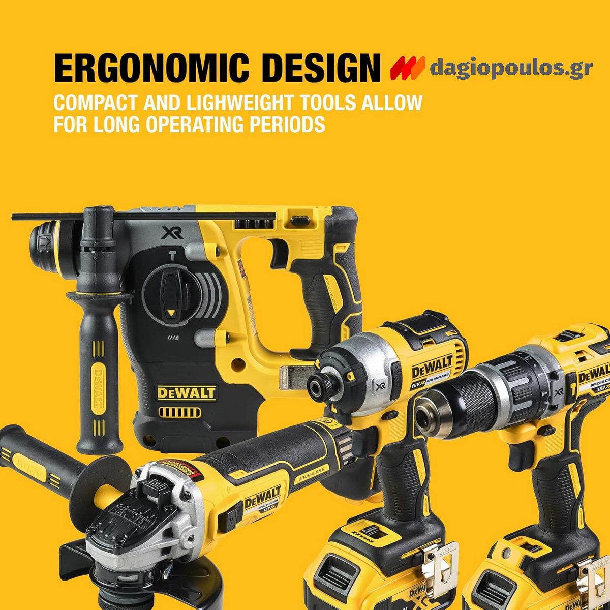 DeWalt DCK422P3T-QW Συλλογή Πνευματικό Πιστολέτο, Παλμικό Κατσαβίδι, Γωνιακός Τροχός, Κρουστικό Δραπανοκατσάβιδο 18V Li-Ion Με 3 Μπατ.5.0Ah XR - Φορτιστή - 2 Βαλίτσες T-Stak