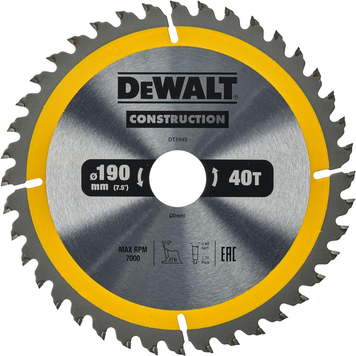DeWalt DT1945 disc Κοπής Ξύλου 40T 190mm
