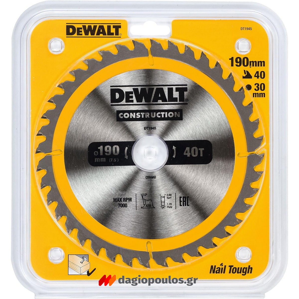 DeWalt DT1945 disc Κοπής Ξύλου 40T 190mm