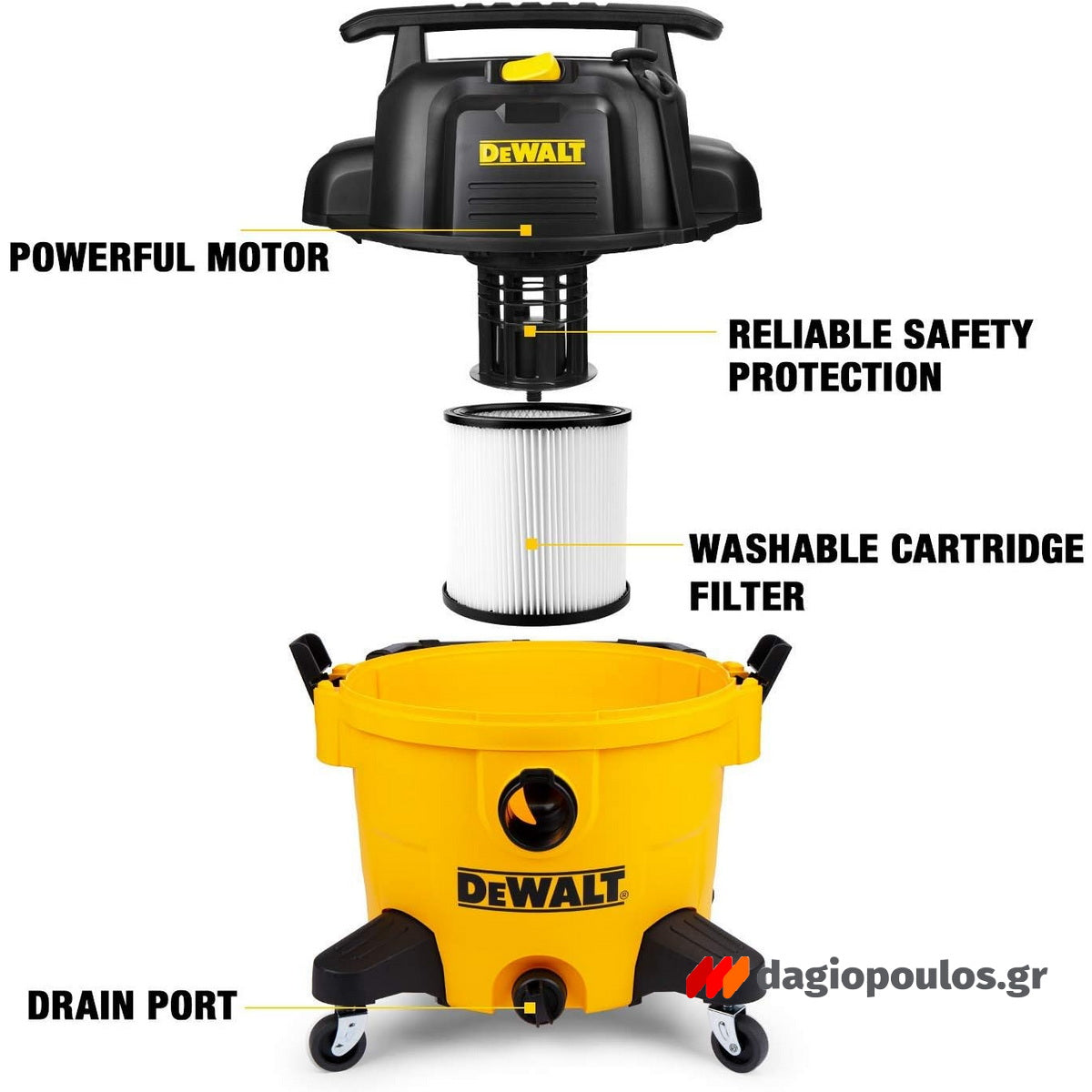 DeWalt DXV34P-QT Ηλεκτρική Σκούπα Υγρών/Στερεών Αθόρυβη 960W 34Lt