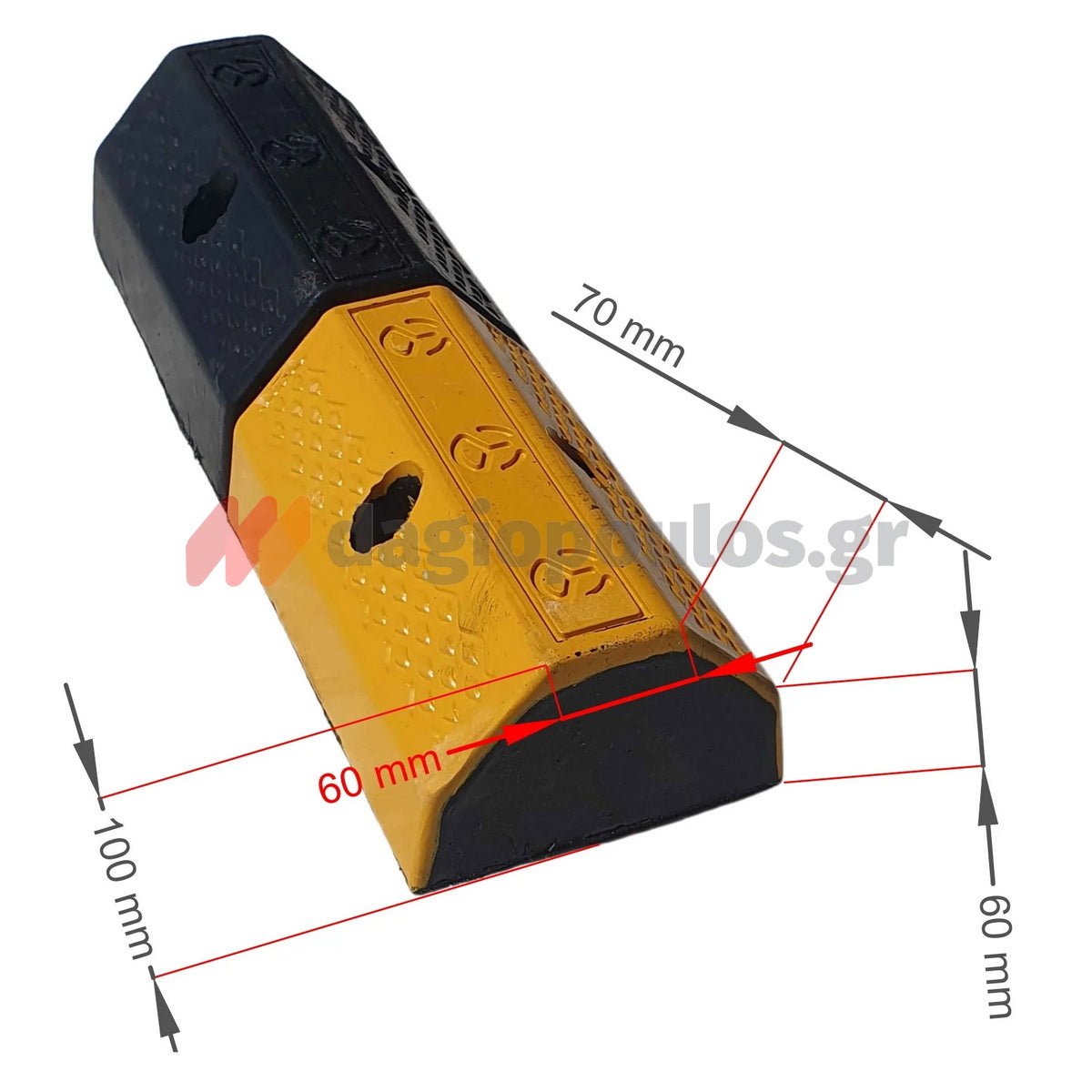Στοπ Τροχού Μονό Απλό Οικονομικό 500mm x 160mm x 100mm ΜΑΥΡΟ/ΚΙΤΡΙΝΟ