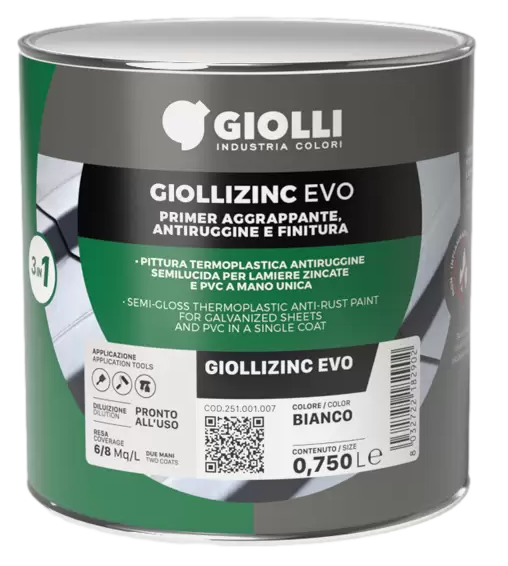 Giolli 157 Giollizinc Forte Θερμοπλαστική Σατινέ Βαφή 3 σε 1 Απευθείας Εφαρμογής σε Γαλβανιζέ & PVC RAL7042