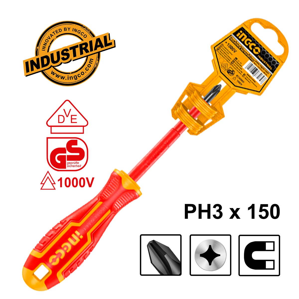 INGCO HISD81PH3150 Κατσαβίδια Ηλεκτρολόγου Με Μόνωση VDE 1000V Σταυρού Ph.3 x 150mm