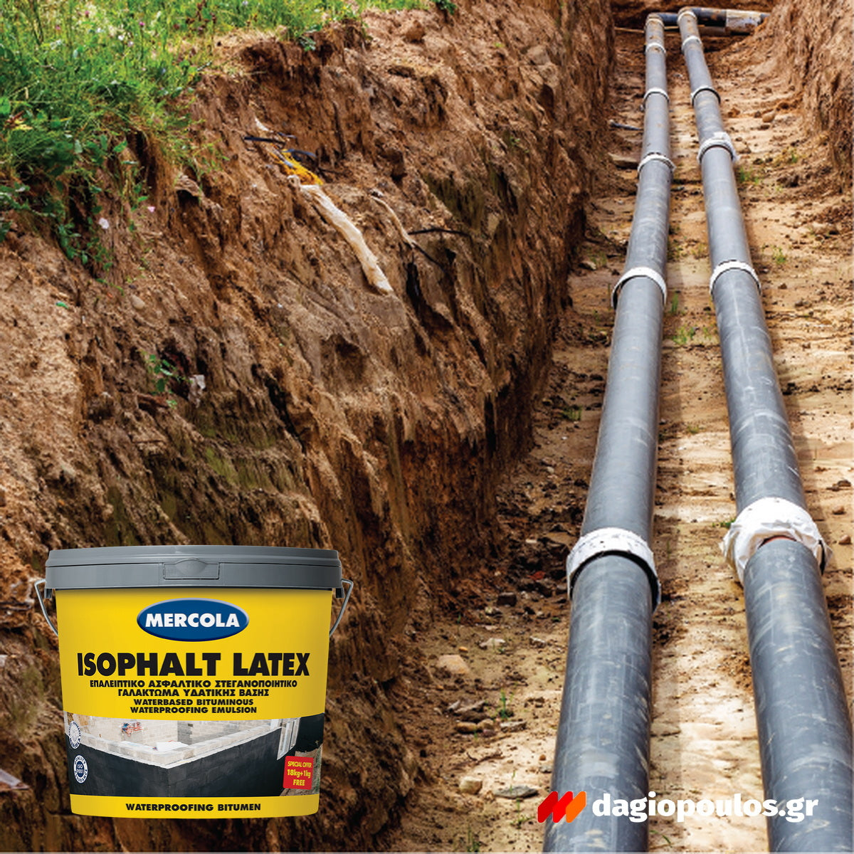 Mercola Isophalt Latex Επαλειφόμενο Ασφαλτικό Στεγανωτικό Γαλάκτωμα Νερού Μαύρο