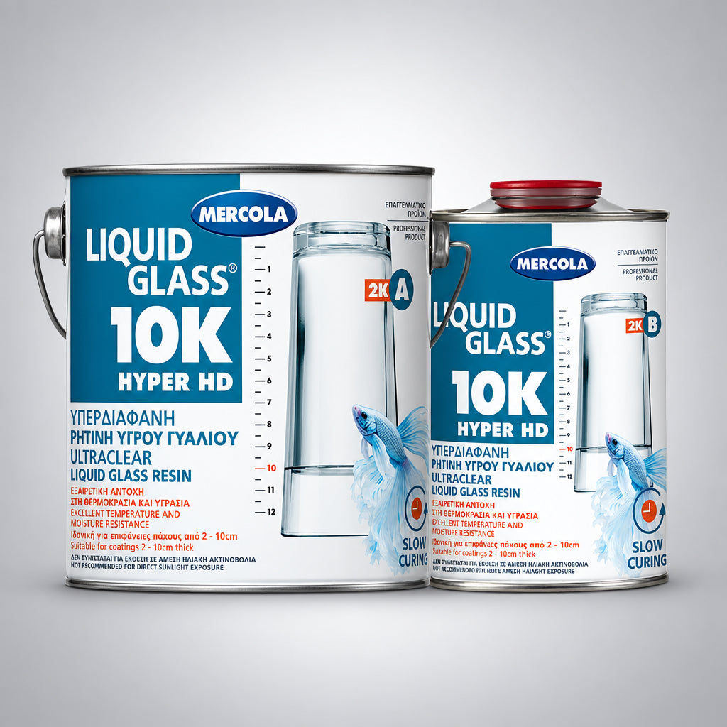 Mercola Liquid Glass 10K Hyper HD Διάφανη Εποξειδική Ρητίνη Υγρού Γυαλιού Με Απίστευτη Διαφάνεια και Ευκρίνεια - Αργής Ωρίμανσης - Μεγάλου Πάχους