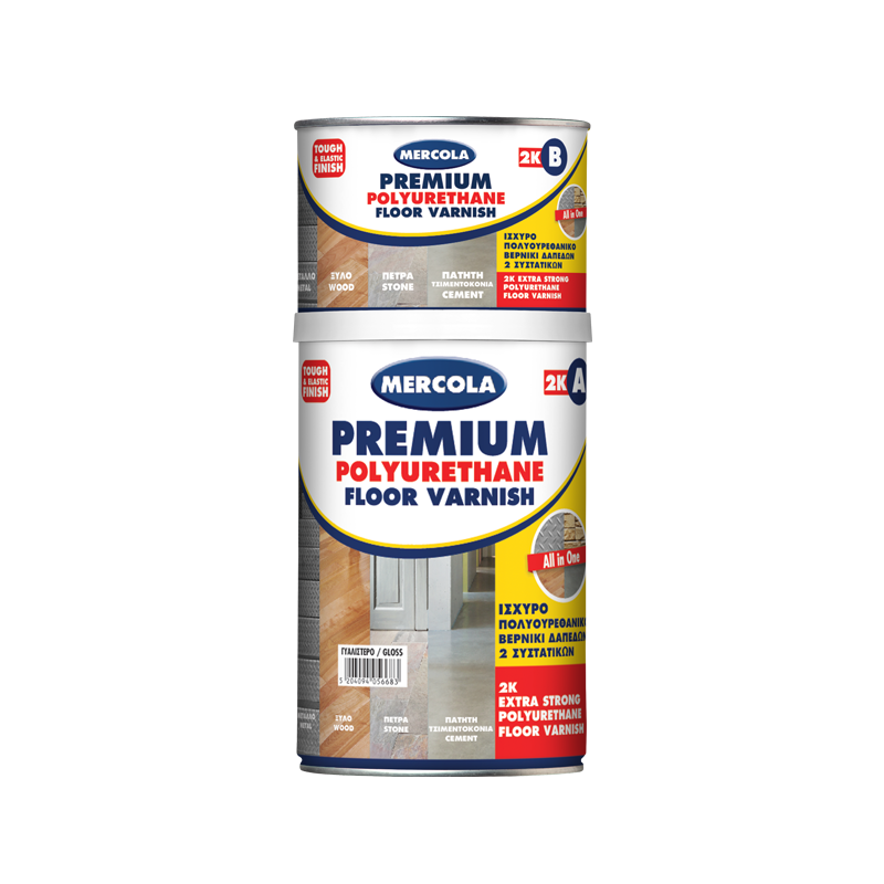 Mercola Premium Floor Varnish 2K Βερνίκι Ακρυλικής Πολυουρεθάνης 2 Συστατικών Διαλύτου Ξύλου Τσιμέντου Πατητής & Άλλων Υλικών ΣΑΤΙΝΕ ANTI SLIP
