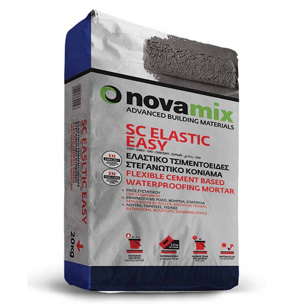 Novamix SC Elastic EASY Ελαστικό Τσιμεντοειδές Στεγανωτικό Κονίαμα Ενός Συστατικού ΓΚΡΙ