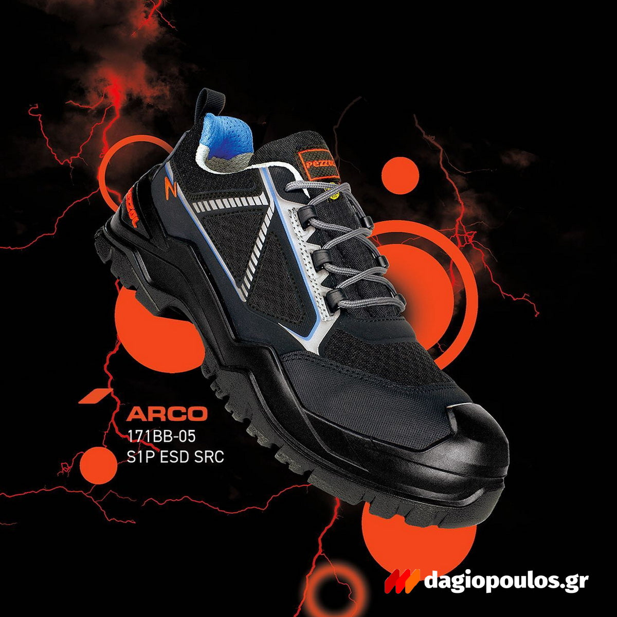 Pezzol Arco S1P SRC ESD Παπούτσια Ασφαλείας Εργαζομένων Χαμηλά Με ΜΗ ΜΕΤΑΛΛΙΚΗ Προστασία Ιταλίας