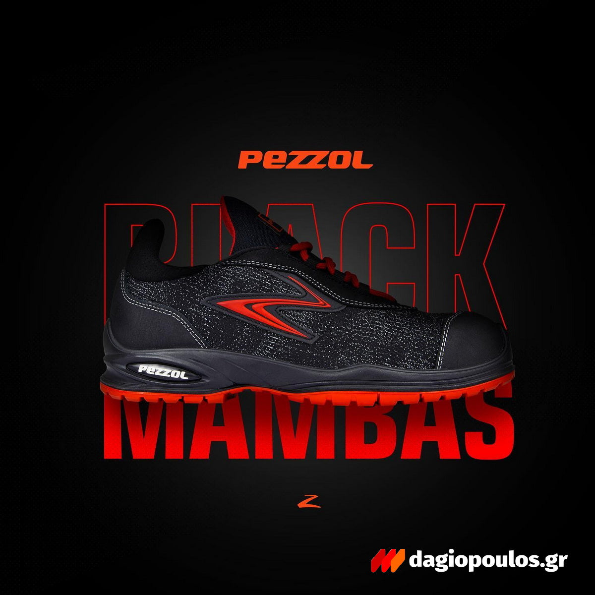 Pezzol Black Mambas S3S FO SR ESD Παπούτσια Ασφαλείας Εργαζομένων Χαμηλά Με Προστασία Ιταλίας