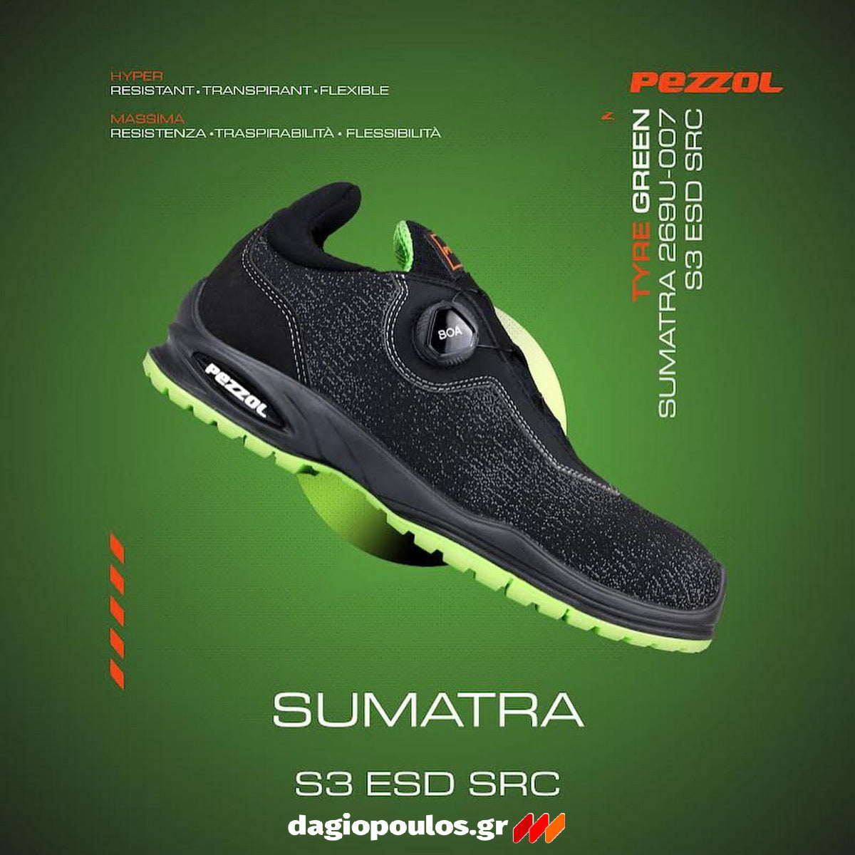 Pezzol Sumatra S3S FO SR ESD Παπούτσια Ασφαλείας Εργαζομένων Χαμηλά Με Προστασία Ιταλίας