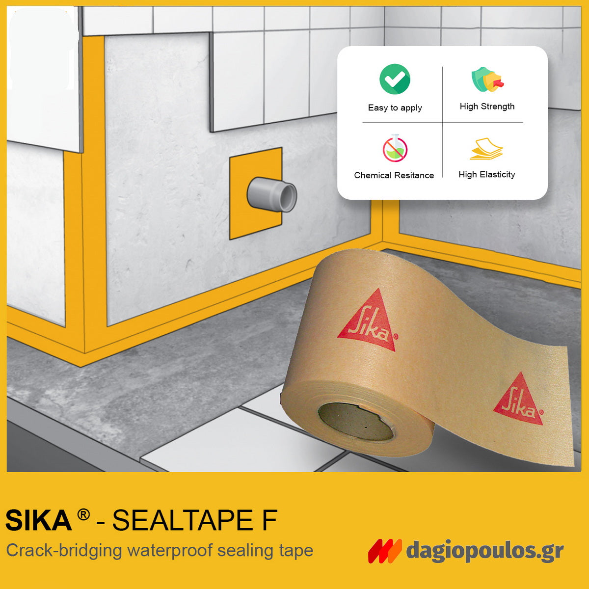 Sika SealTape F Στεγανοποιητική Σφραγιστική Ταινία Γεφύρωσης Ρωγμών ΡΟΛΟ 25mtr