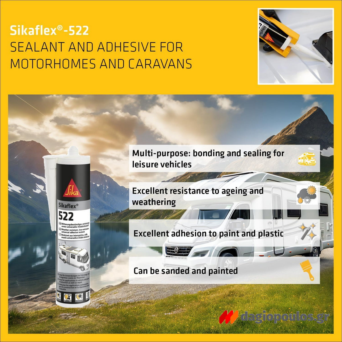 Sika Sikaflex 522 Υβριδικό Σφραγιστικό Βάσεως STP Εξαιρετικής Αντοχής ΛΕΥΚΟ