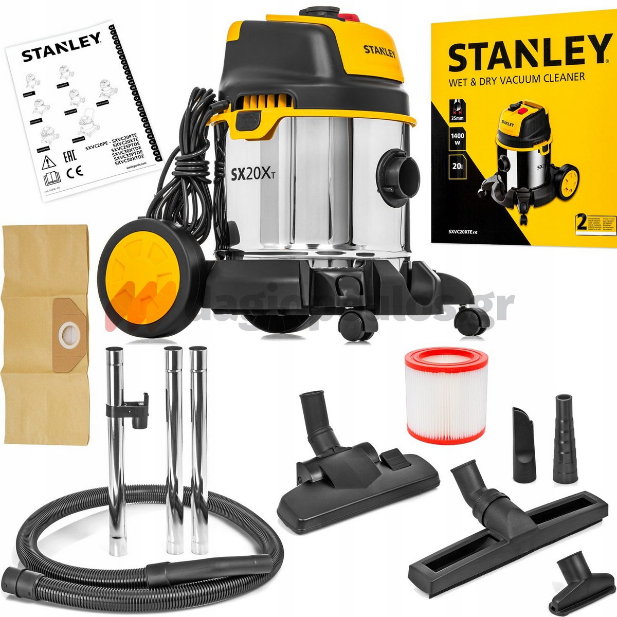 Stanley SXVC20XTE Επαγγελματική Ηλεκτρική Σκούπα Υγρών / Στερεών 1400W Με Δοχείο 20Ltr