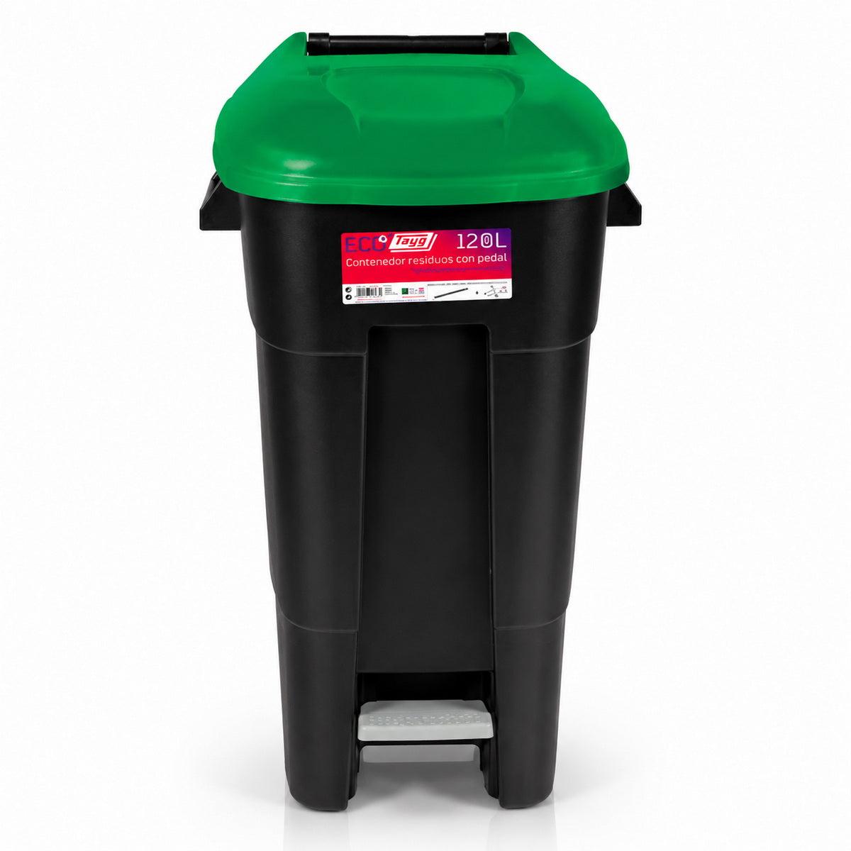 TAYG ECO 423031 Κάδος Απορριμμάτων Με Πεντάλ & Ρόδες 120Ltr ΜΑΥΡΟΣ-ΠΡΑΣΙΝΟ ΚΑΠΑΚΙ
