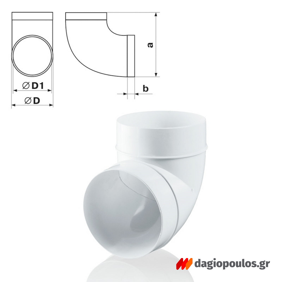 Vents Καμπύλη Γωνία 90° Πλαστική Φ100mm ΛΕΥΚΗ