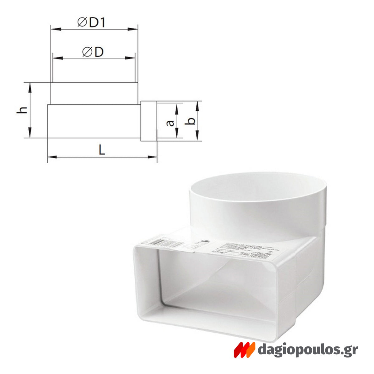 Vents Καμπύλη Γωνία 90° Πλαστική Φ100mm / 110mm x 55mm ΛΕΥΚΗ