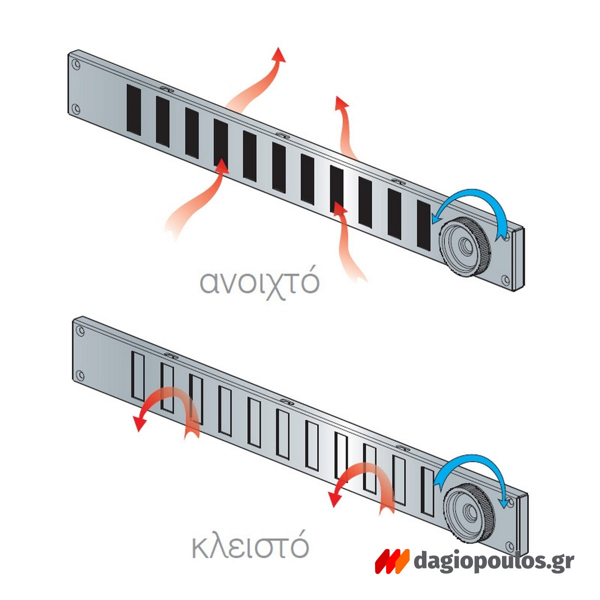 Vents MVMPO Καπάκι Σχάρα Εξαερισμού Αλουμινίου Ρυθμιζόμενο Με Βίδα 370mm x 40mm ΑΣΗΜΙ