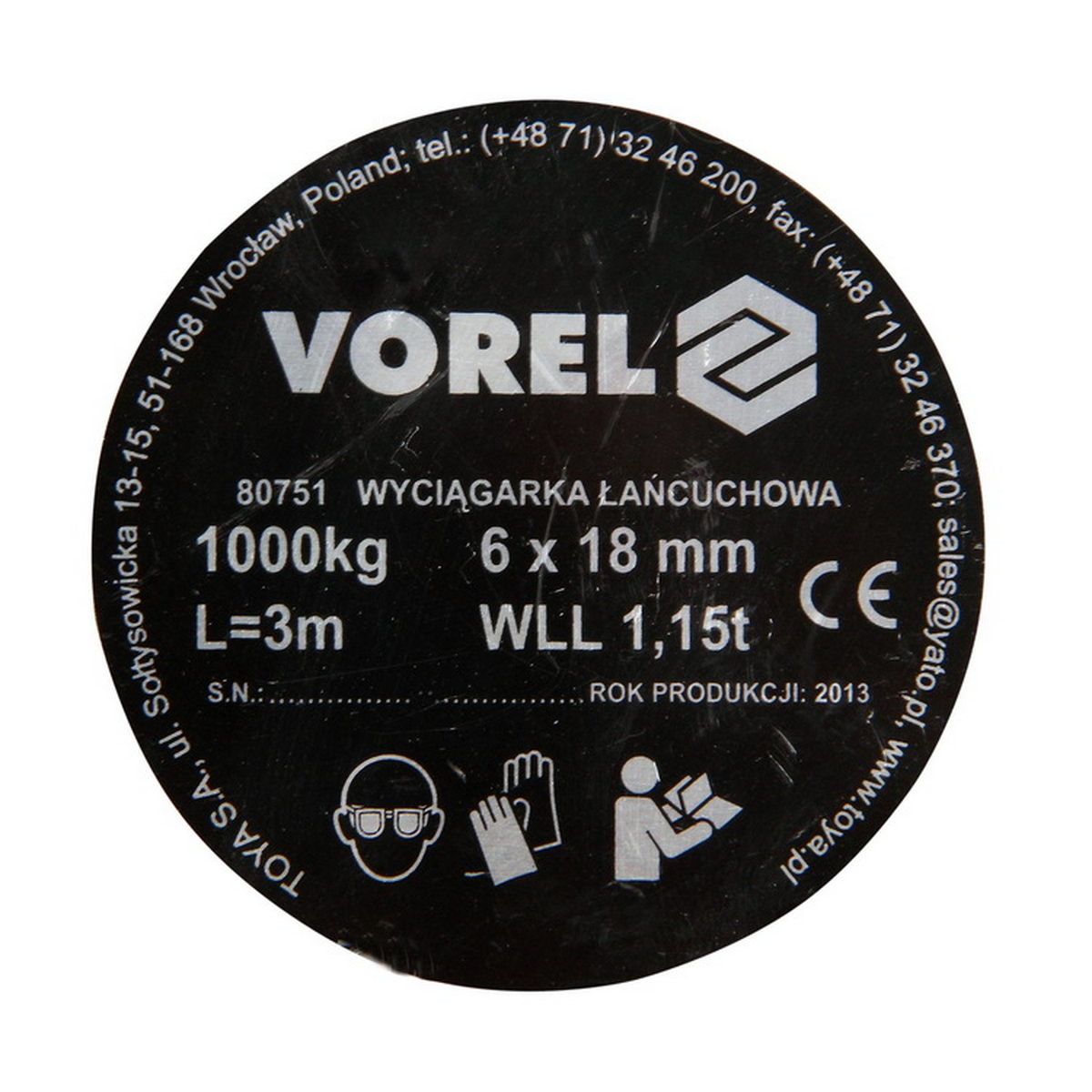 Vorel 80751 Παλάγκο Αλυσίδας (Γερανάκι) Με Γάντζο 1 Ton