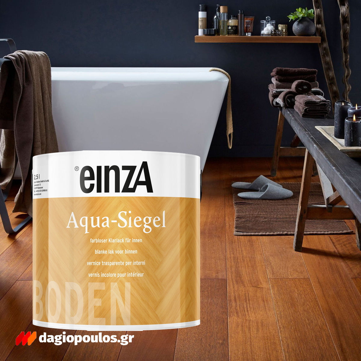 einzA Aqua Siegel Άοσμο Οικολογικό Βερνίκι Πατωμάτων & Επίπλων Νερού ΗΜΙ-ΜΑΤ